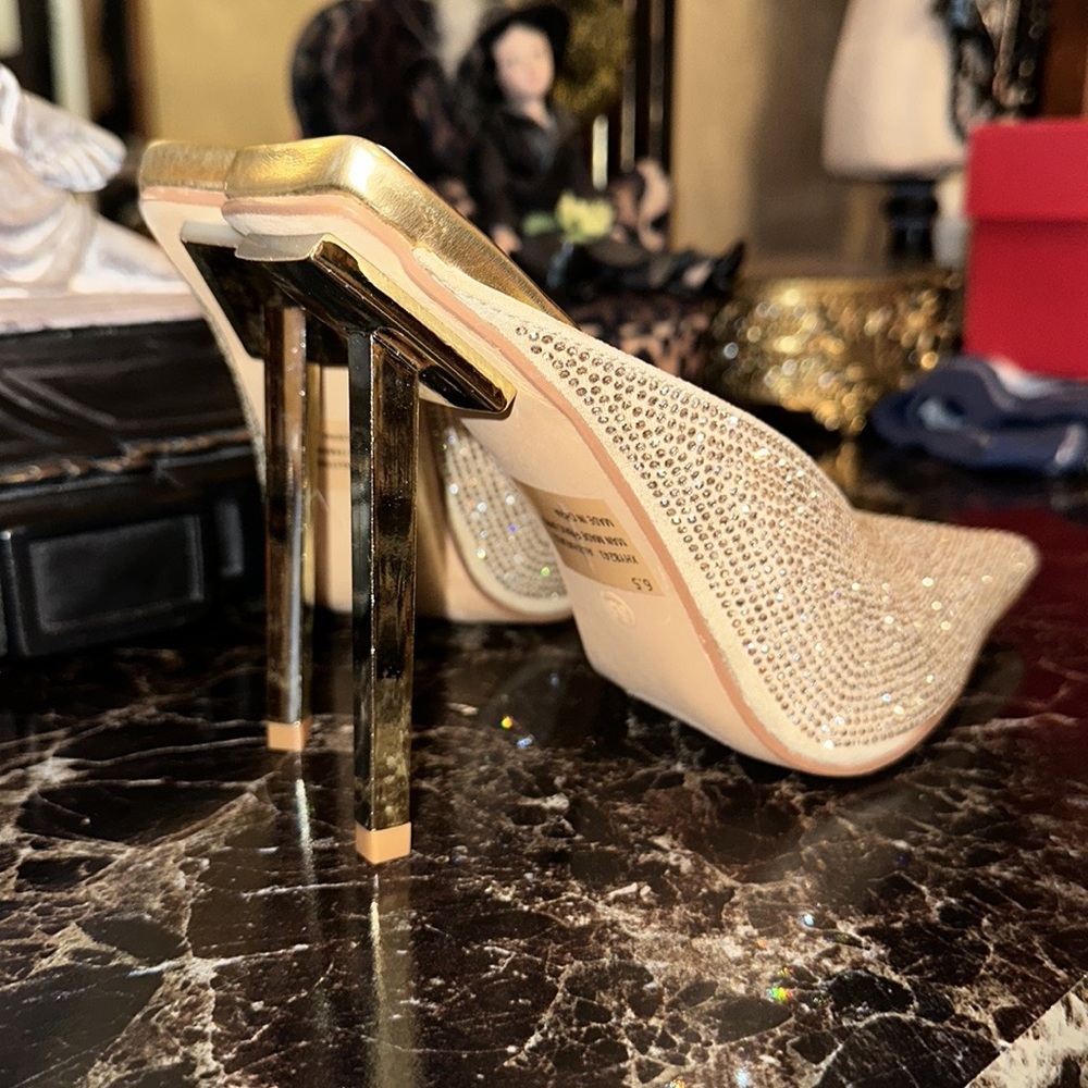 NEW pair of gold slip on sparkling heels
